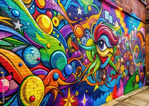 Vibrant street art background featuring bright, bold aerosol outlines on a colorful graffiti wall, evoking a sense of contemporary youth culture and urban creativity.