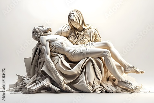 Pieta Sculpture on a Pile of Rubble. photo