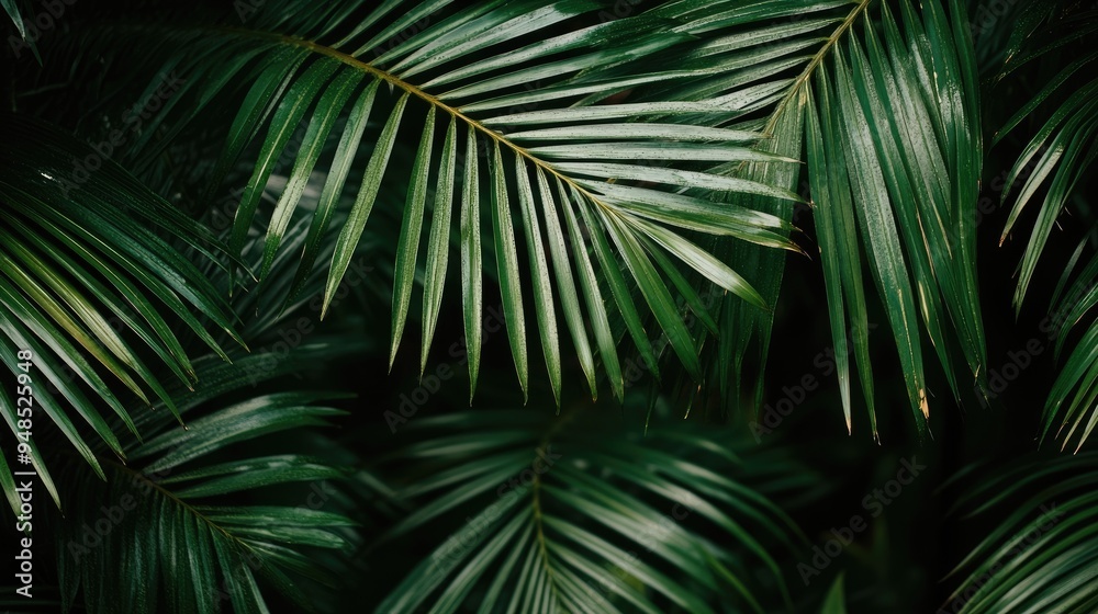Close-up of palm leaves with intricate details, creating a calming and serene background. Close-up of palm leaves with intricate details, creating a calming and serene background.