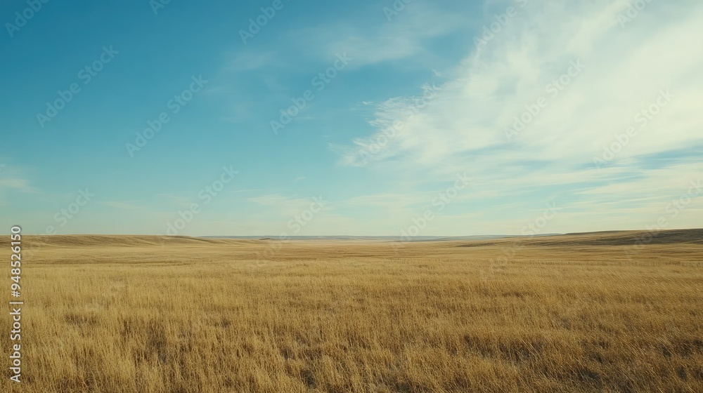 A panoramic view of the Great Plains with endless fields and a wide-open sky. No people, copy space. A panoramic view of the Great Plains with endless fields and a wide-open sky. No people, copy space.