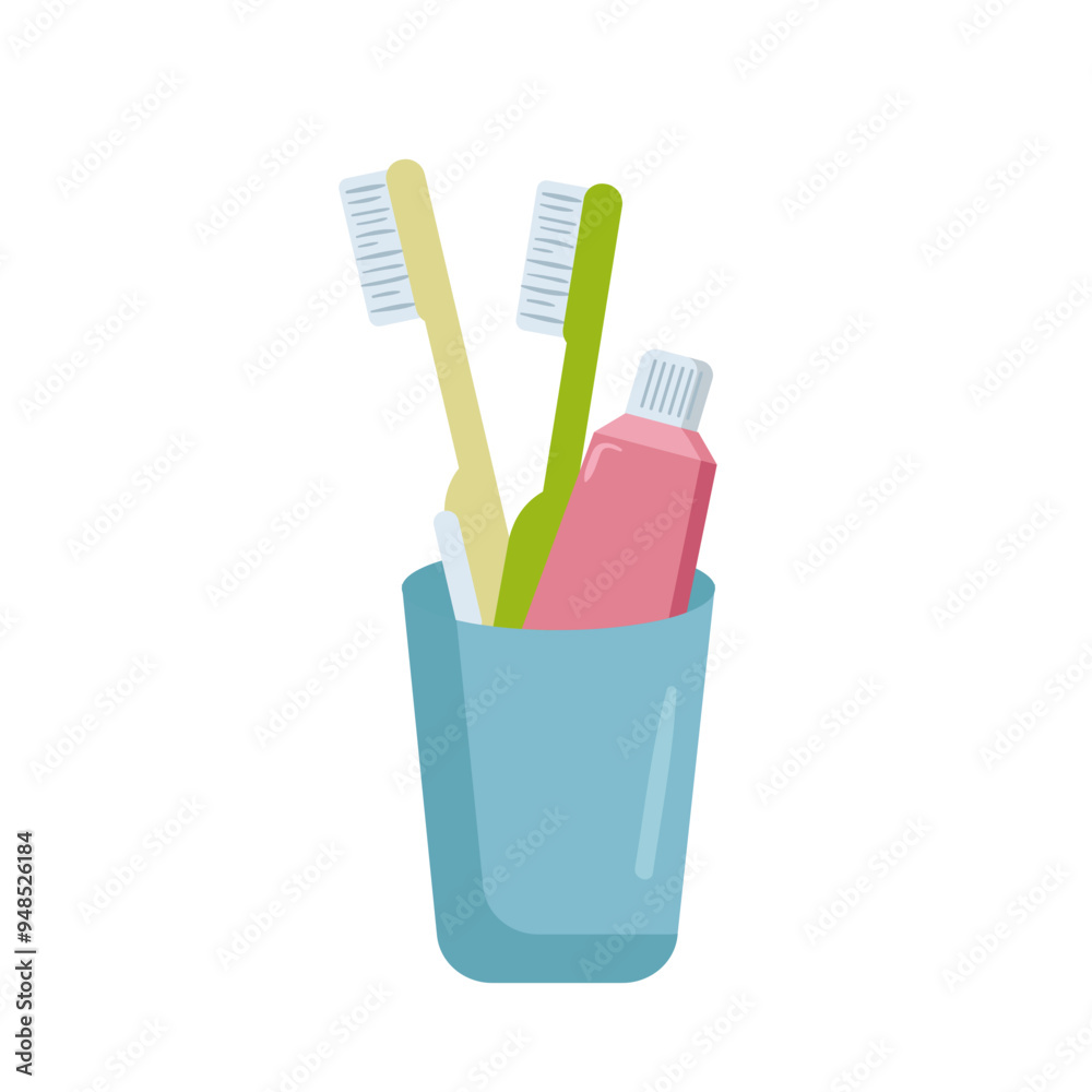 Bathroom Element Set Toothbrushes and toothpaste in a cup Bathroom Element Set Toothbrushes and toothpaste in a cup