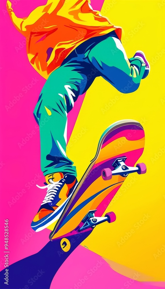 Obraz premium skater doing tricks, bright and juicy illustration