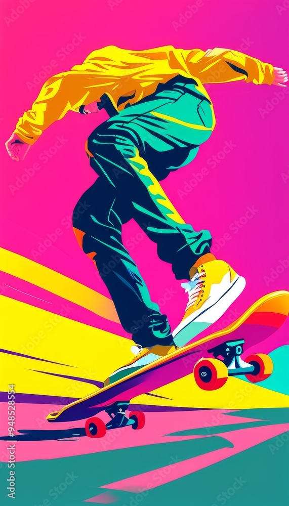 Fototapeta premium skater doing tricks, bright and juicy illustration