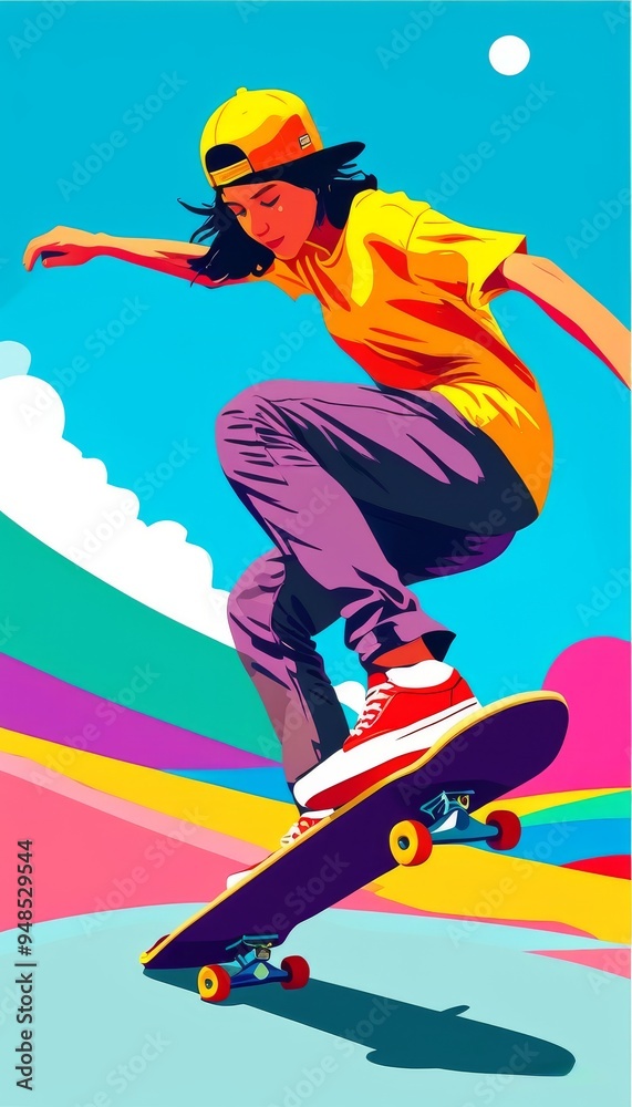 Fototapeta premium skater doing tricks, bright and juicy illustration