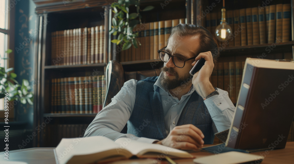 businessman reading a book in a library businessman reading a book in a library