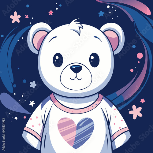 Cute Teddy Bear in a T-Shirt with a Heart for T-Shirt Print