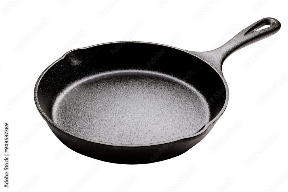 A sleek, black cast iron skillet perfect for cooking A sleek, black cast iron skillet perfect for cooking