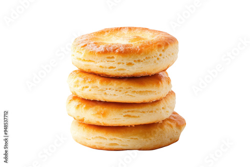 Freshly baked biscuits stacked high