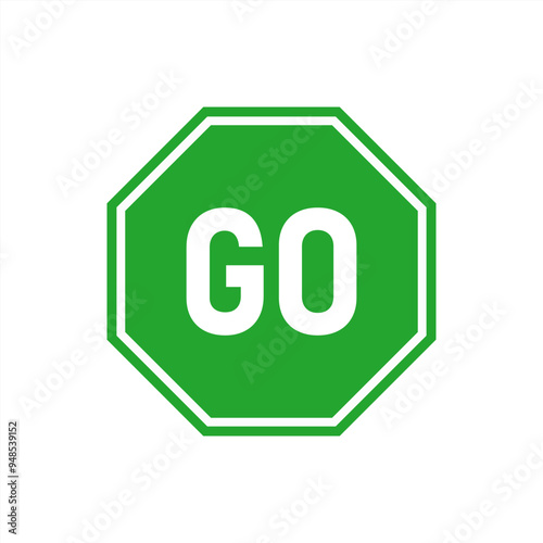 go sign on white background. flat style. green go sign for your web site design, logo, app, UI. go traffic symbol. hexagonal green go sign. Vector 10 eps.