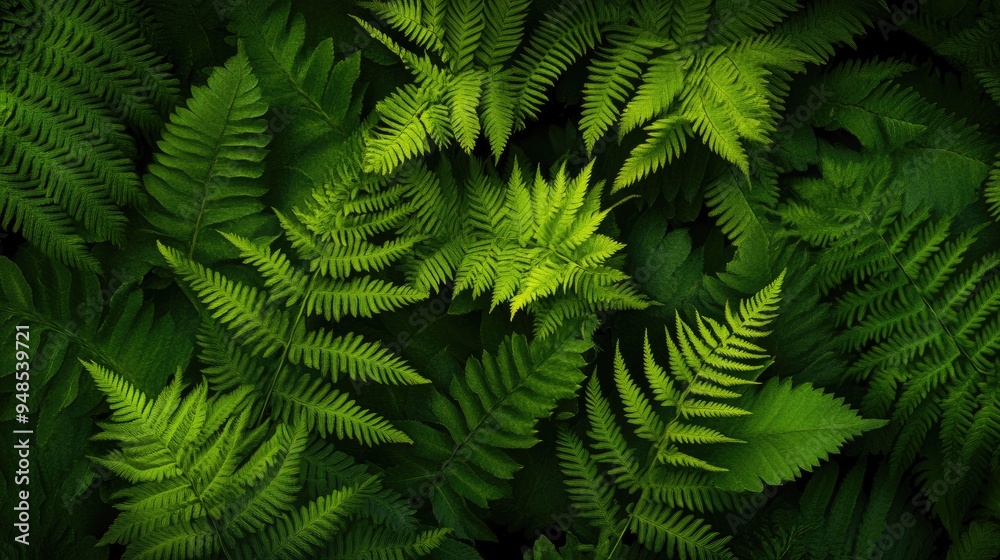 Fern leaves spread across the background, their natural curves and patterns adding depth and vibrancy. Fern leaves spread across the background, their natural curves and patterns adding depth and vibrancy.