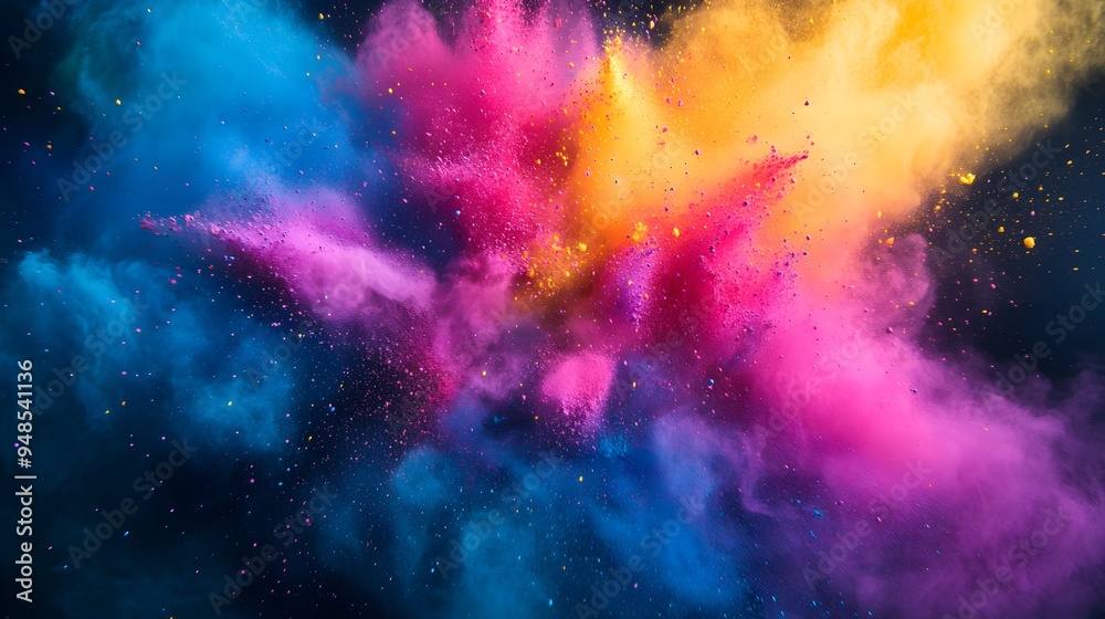 Obraz premium Abstract, colorful powder explosion background. Color splash in space, vibrant paint burst concept