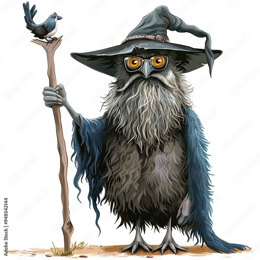 Fototapeta premium Emus Wizard Occupation fantasy animal cartoon isolated whitebackground