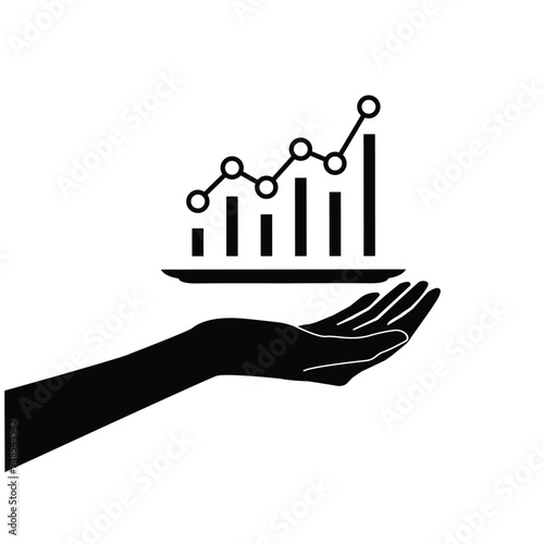 black hand showing increase growth icon. flat simple trendy modern stats logotype graphic art infographic design element isolated on white background.