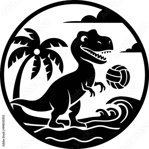 Dinosaur Playing Volleyball