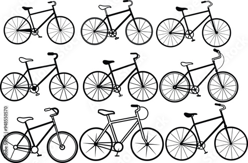 set of bicycles vector