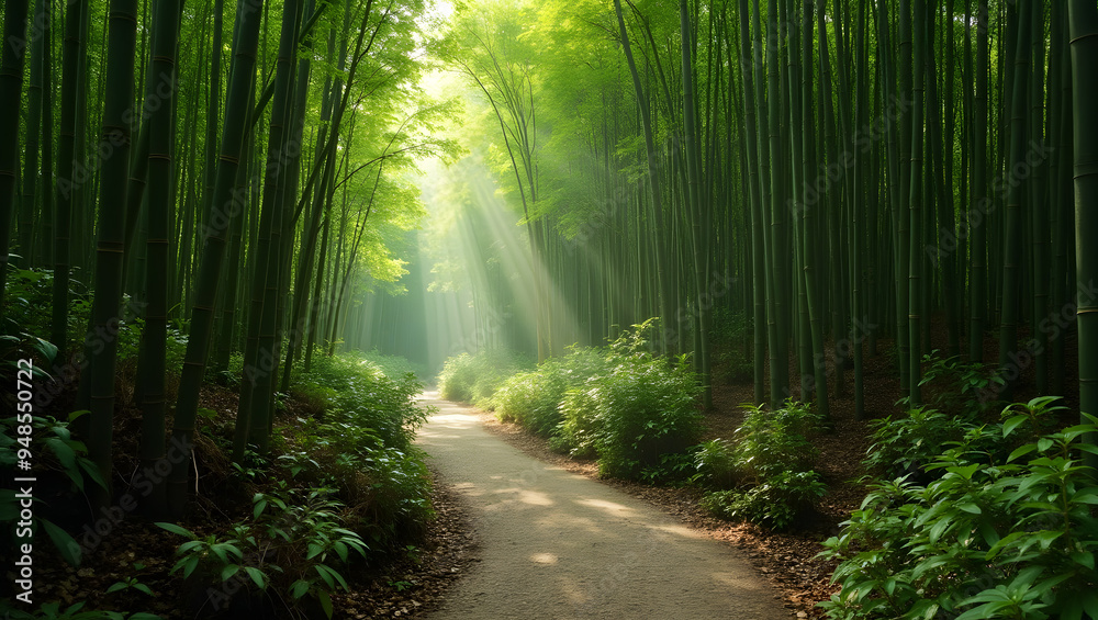 Fototapeta premium Bamboo Forest Retreats Where Each Thicket Hums Zen Tunes