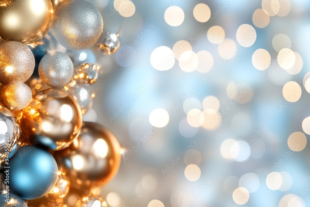 Elegant holiday ornaments with shimmering bokeh lights in the background, perfect for festive celebrations and seasonal decor Elegant holiday ornaments with shimmering bokeh lights in the background, perfect for festive celebrations and seasonal decor