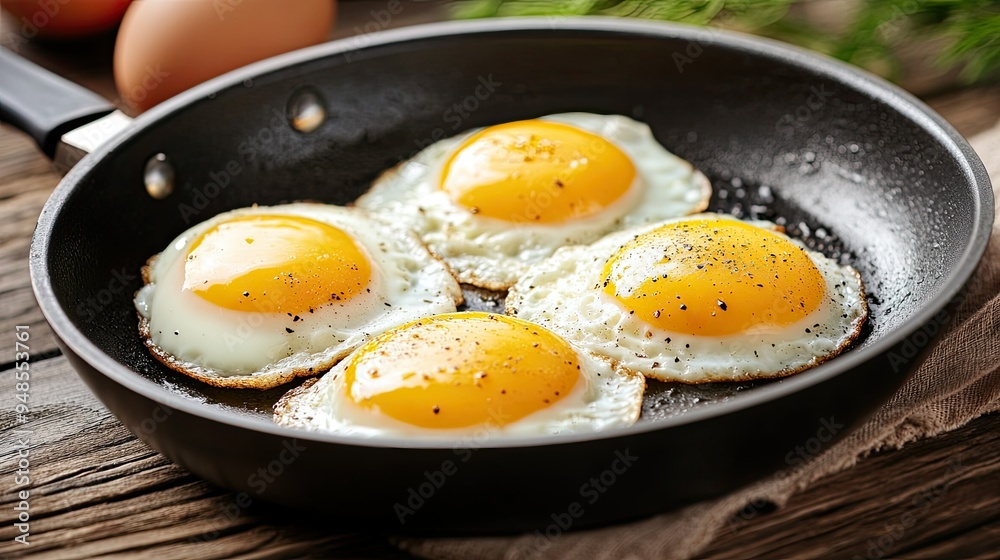 Protein-rich eggs cooking in a non-stick pan, perfect for breakfast, healthy start Protein-rich eggs cooking in a non-stick pan, perfect for breakfast, healthy start