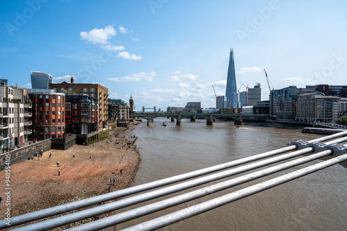 Low tide on the River Thames from the Millennium Bridge in London photo