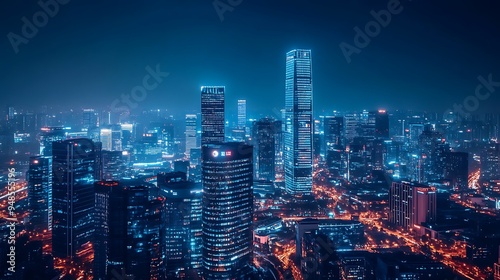 Nighttime Skyline of a Modern City