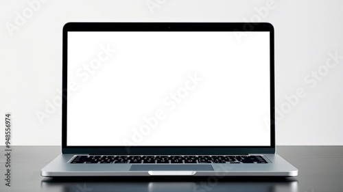 laptop on a table white screen isolated background