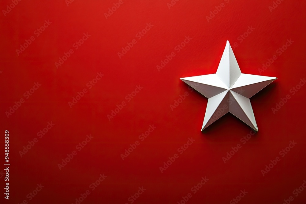 Minimalist Christmas background with a simple white star on a red backdrop