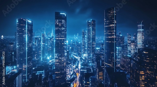 Wallpaper Mural Nighttime Cityscape with Illuminated Skyscrapers Torontodigital.ca