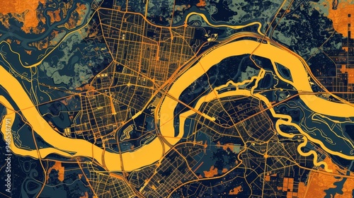 Urban vector city map showcasing Cincinnati, Ohio with intricate river and street details