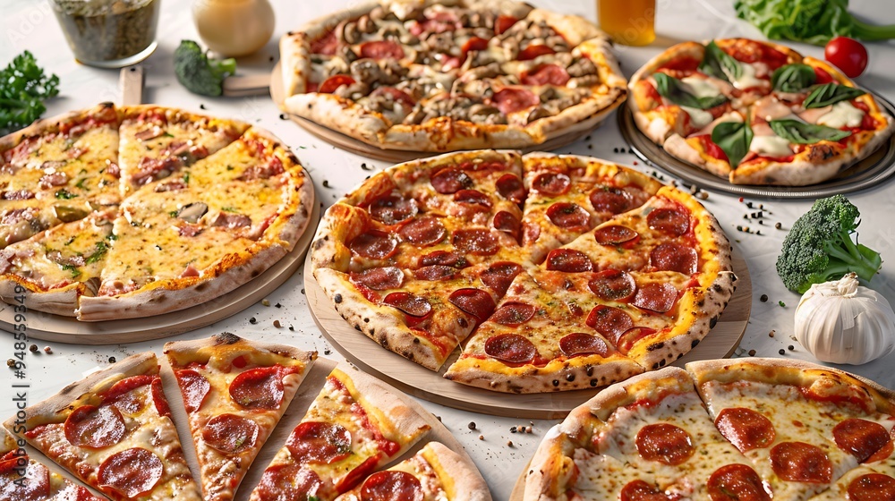 Pepperoni Pizza with Garlic, Basil and Broccoli Pepperoni Pizza with Garlic, Basil and Broccoli