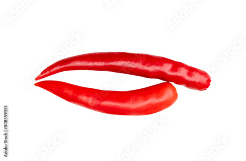 Top view of red chili peppers or cayenne pepper isolated with clipping path in png file format