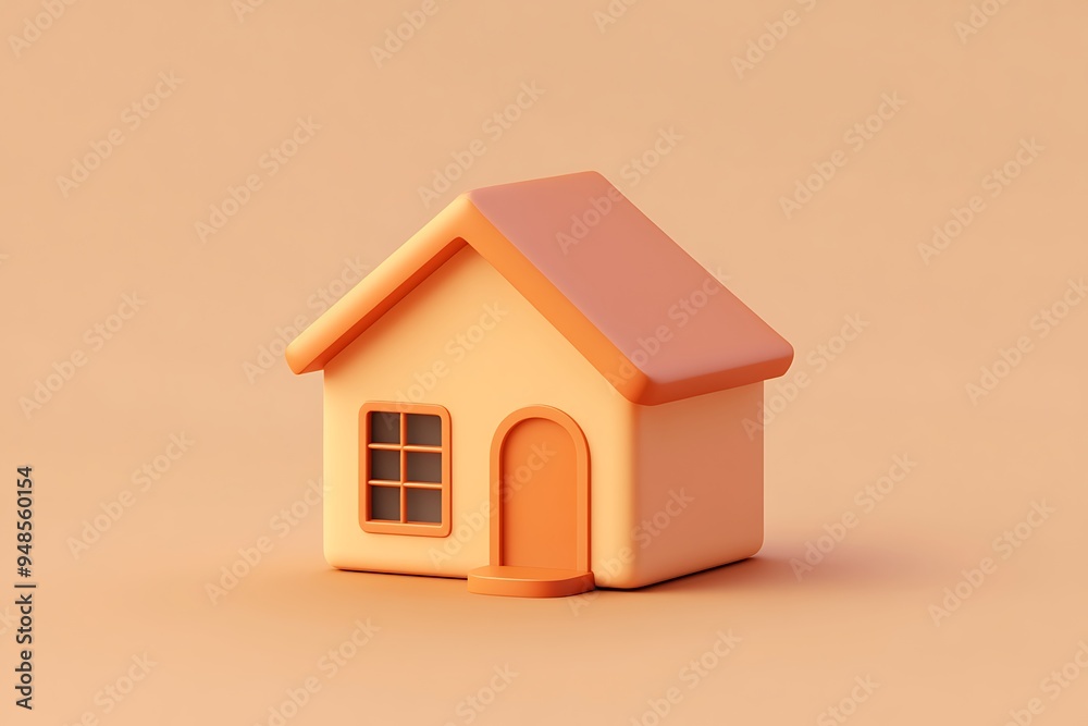Minimalist 3D Render of House Icon on Soft Terracotta Background in Burnt Orange and Tan Palette Minimalist 3D Render of House Icon on Soft Terracotta Background in Burnt Orange and Tan Palette