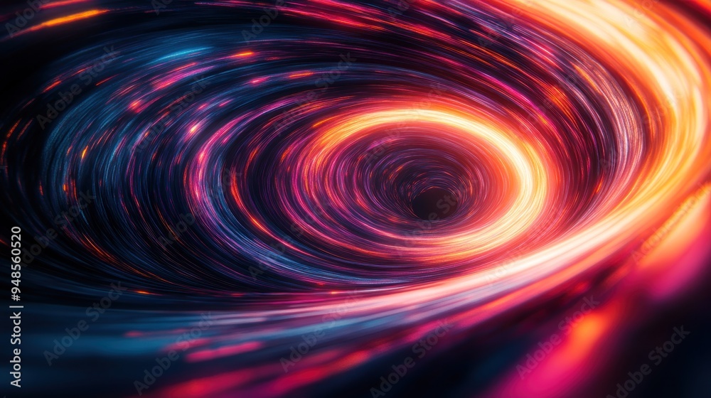 Radiant light trails creating a swirling vortex with neon colors, dynamic energy, and bright highlights against a black background. Radiant light trails creating a swirling vortex with neon colors, dynamic energy, and bright highlights against a black background.