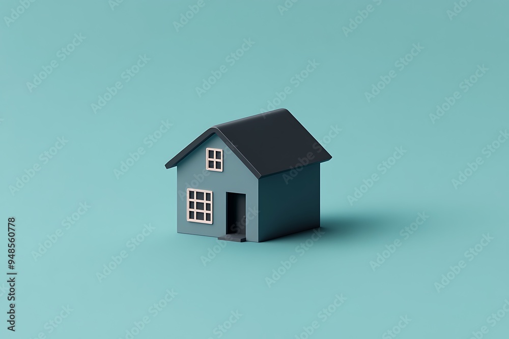 Modern Minimalist House Icon on Muted Turquoise Background - 3D Render with Slate Texture in Teal and Gray Tones Modern Minimalist House Icon on Muted Turquoise Background - 3D Render with Slate Texture in Teal and Gray Tones
