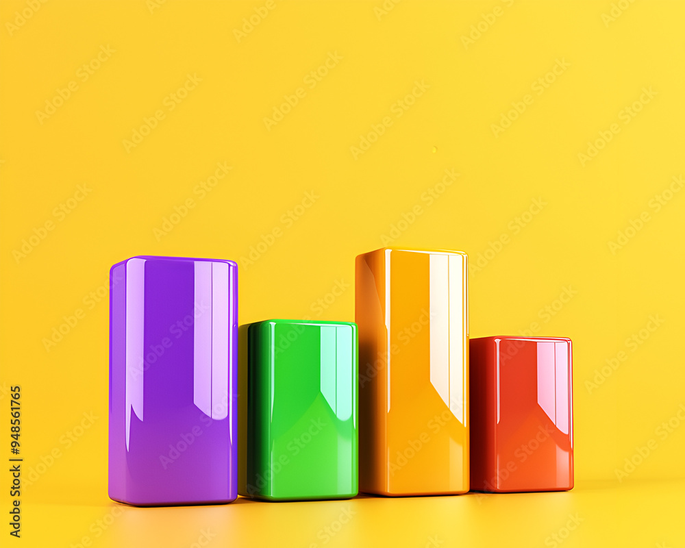 Colorful bar chart against a vibrant yellow background, representing data visualization and growth in business metrics. Colorful bar chart against a vibrant yellow background, representing data visualization and growth in business metrics.
