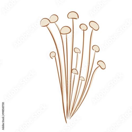 Hand Drawn Enoki Mushrooms