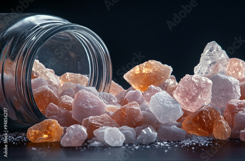 salt crystals spilling out from an open jar photo