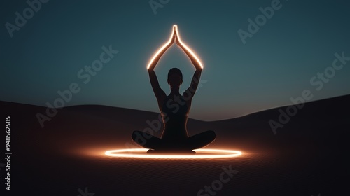 A serene figure practicing yoga in a tranquil setting, illuminated by soft light, promoting peace and mindfulness.