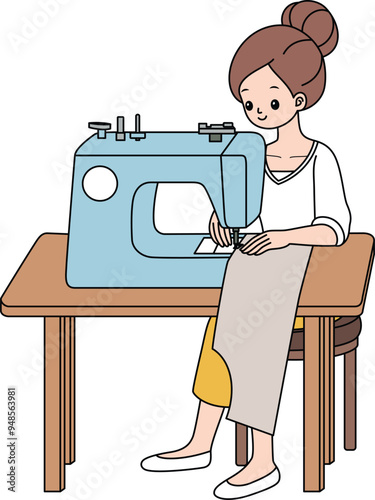 Tailor Sewing T-shirt Illustration. Labor Day Hand Drawn Clip Art