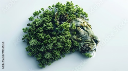 Wallpaper Mural Overhead view of a forest arranged in the shape of a lion against a white background Torontodigital.ca