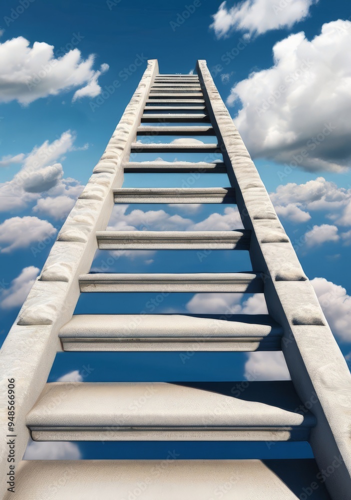 Conceptual image of ladder going up into the sky with clouds Conceptual image of ladder going up into the sky with clouds