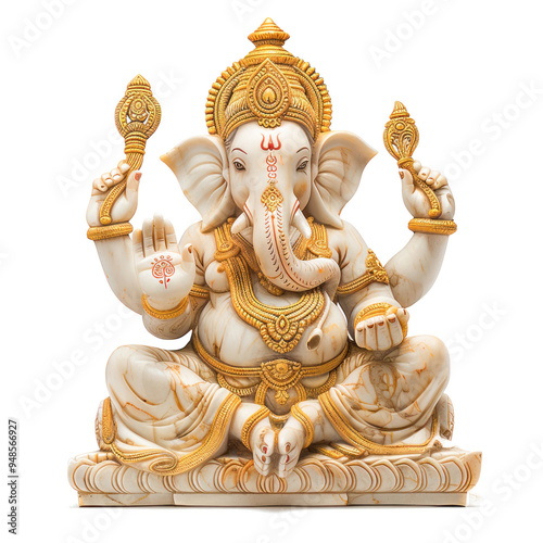 lord ganesha sculpture on white background photo