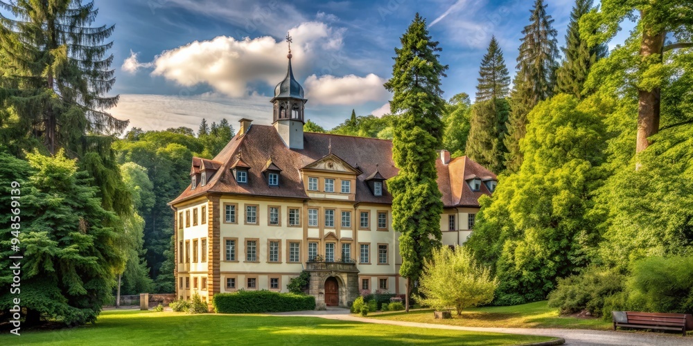 Old building with tall trees in Germany, Altbau, architecture, historic, traditional, exterior, green, nature, growth Old building with tall trees in Germany, Altbau, architecture, historic, traditional, exterior, green, nature, growth