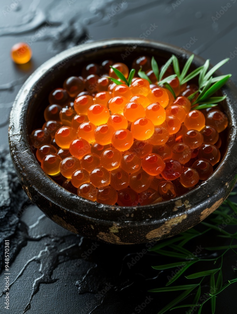 Closeup of Red Caviar in a Bowl, Japanese Cuisine Delicacy Closeup of Red Caviar in a Bowl, Japanese Cuisine Delicacy