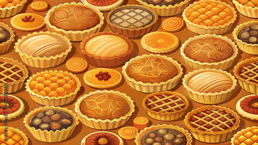 Autumn Fair Table with Traditional Apple and Pumpkin Pies, Rolls, Various Sizes, Thanksgiving Autumn Fair Table with Traditional Apple and Pumpkin Pies, Rolls, Various Sizes, Thanksgiving