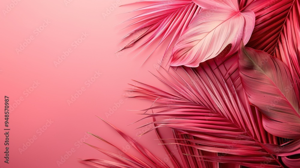 Fototapeta premium Dried pink tropical palm leaves as a stylish boho decor element for creative design backgrounds