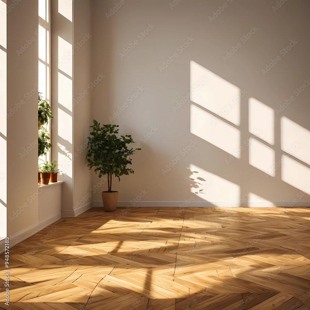 Room interior empty space background mock up, sunlight and shadows room walls, cozy summer warm room with sunlight and leafs shadows and wooden blank parquet floor Room interior empty space background mock up, sunlight and shadows room walls, cozy summer warm room with sunlight and leafs shadows and wooden blank parquet floor