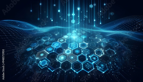 Blue neon hexagonal abstract background