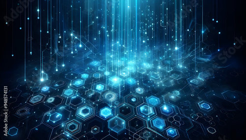 Blue neon hexagonal abstract background