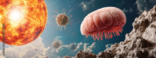 An image of extremophiles, organisms that survive in harsh environments, depicted as ancient survivors from Earth early history photo