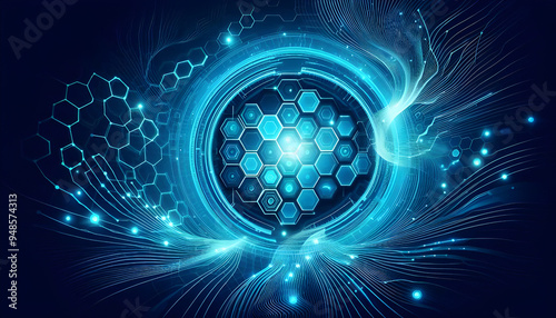 Blue neon hexagonal abstract background
